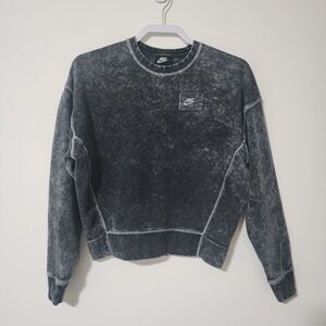 Nike Womens Acid Wash Cropped Oversized Sweatshirt Faded Black Size S